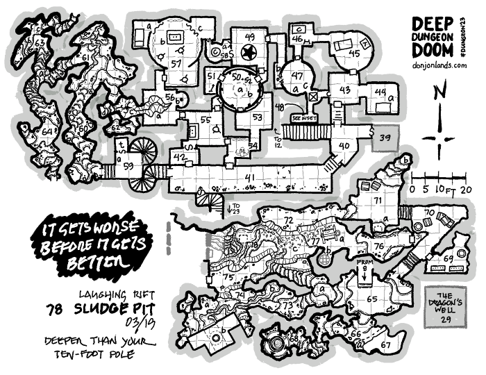 Map showing area 78, Sludge Pit (03/19), of the Laughing Rift (Level 3), Deep Dungeon Doom.