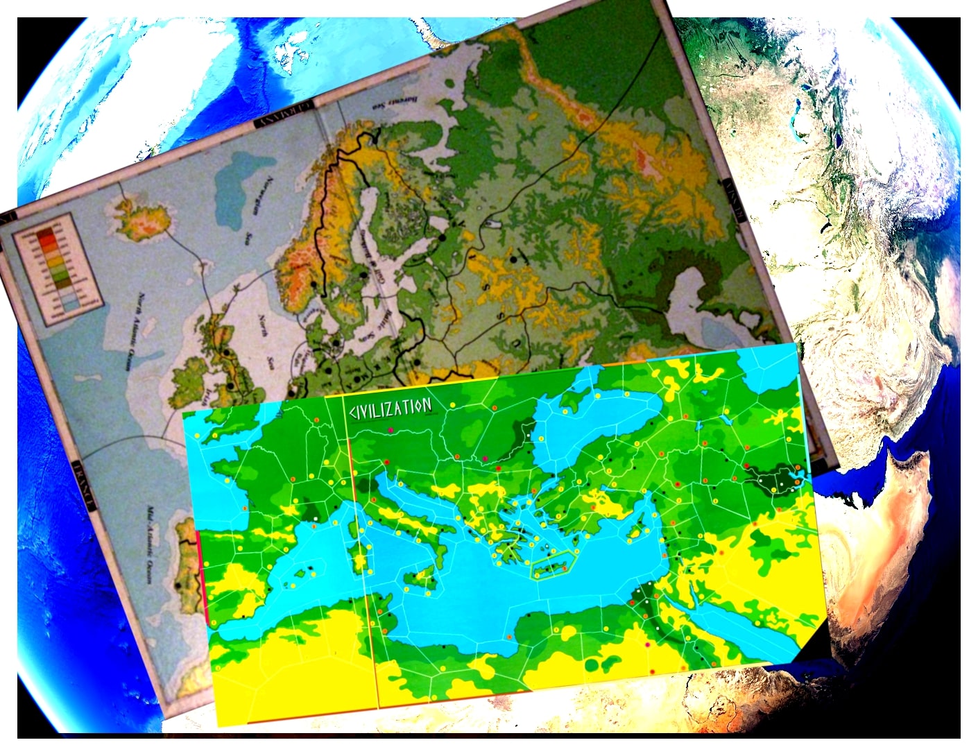 Civilization and Diplomacy Map Boards on the Globe